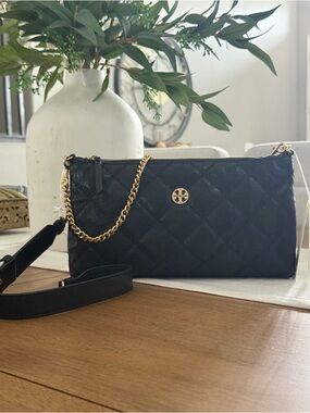 New tory burch WILLA ZIP SHOULDER BAG black